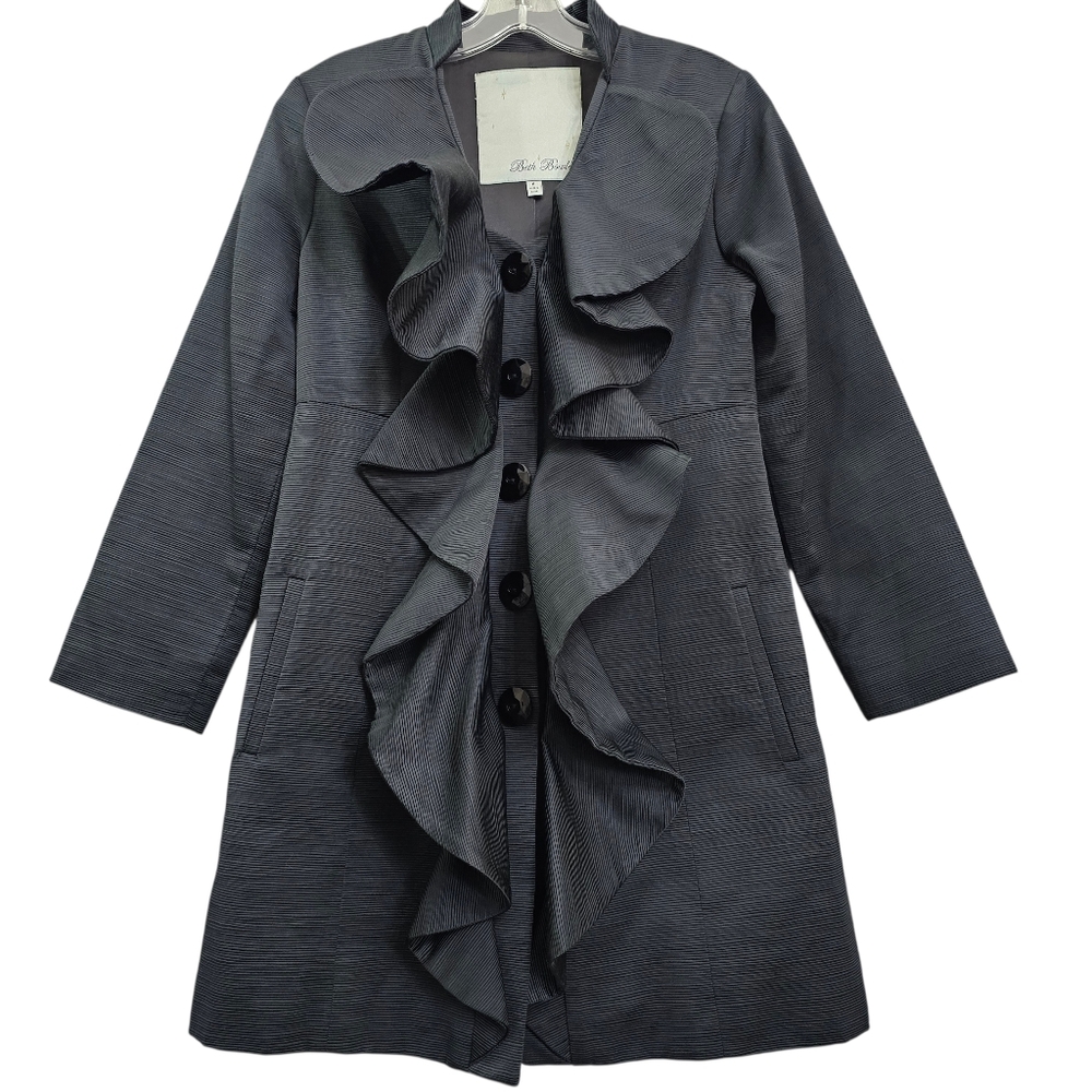 Beth Bowley Nwot Black Ribbed Ruffle Button Down Longsleeve Dress/Coat